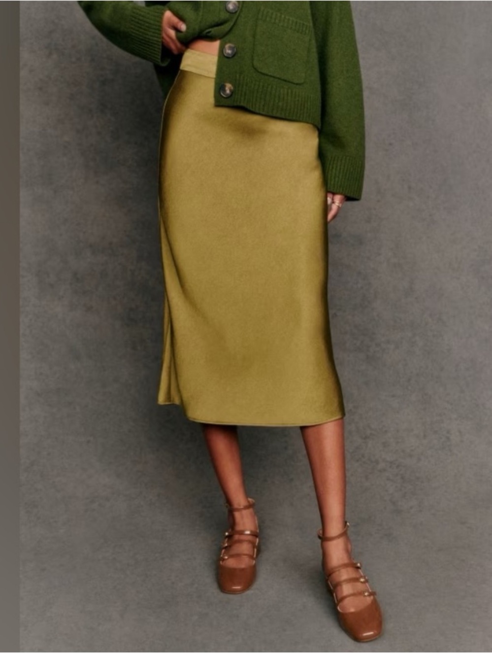 Sezane Sandy Skirt Olive Green - Size 4 - Picture 2 of 5